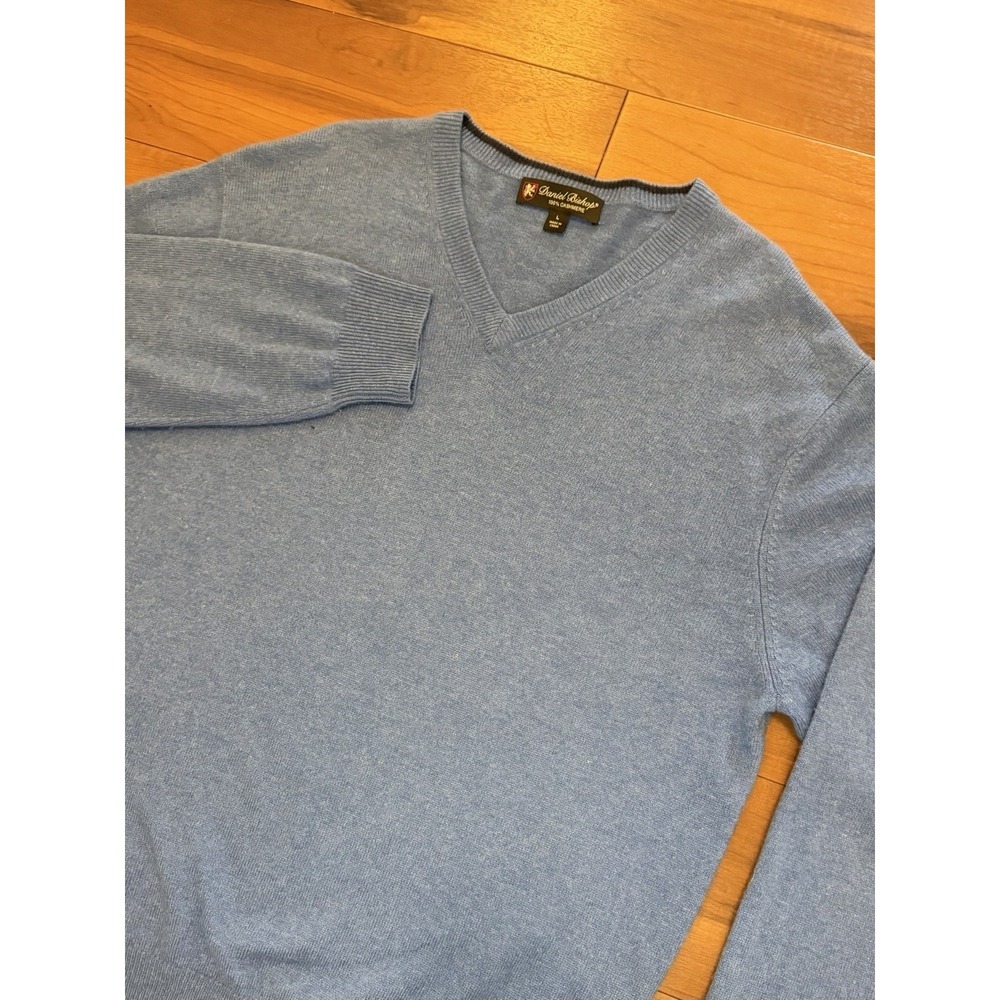 Daniel Bishop 100% Cashmere V-Neck Sweater Long Sleeve Blue Men's Size Large L
